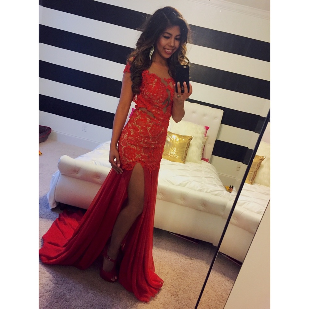Red Lace Mac Duggal Gown